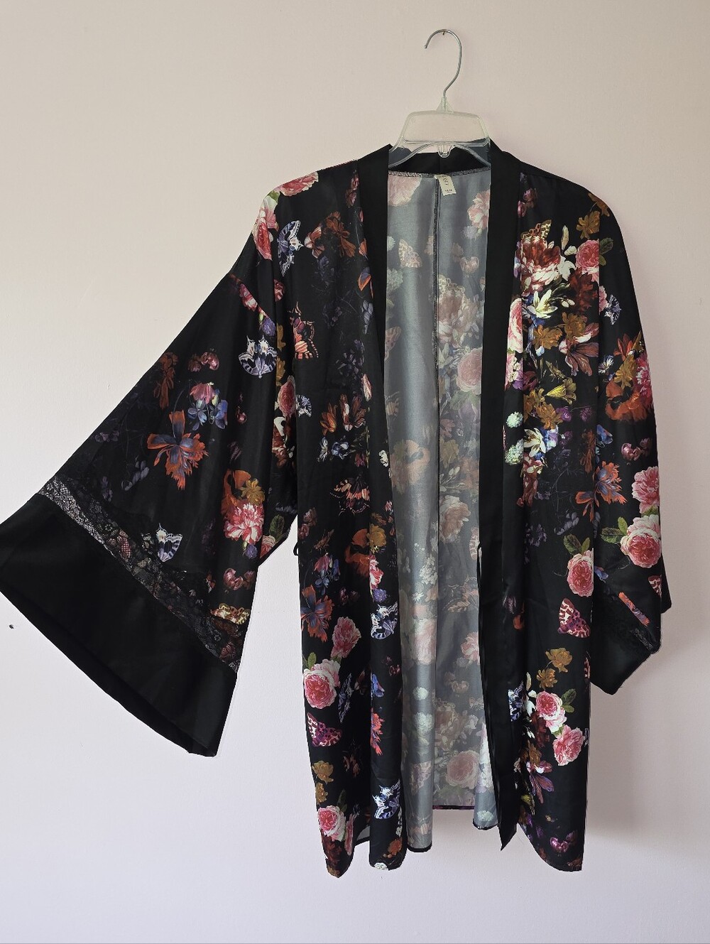 Floral Lace Silk Tie Robe